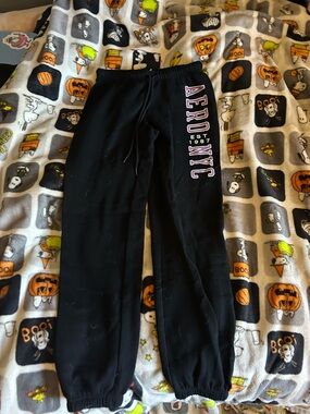Aeropostale Black Kids Sweatpants with Pink Logo Text